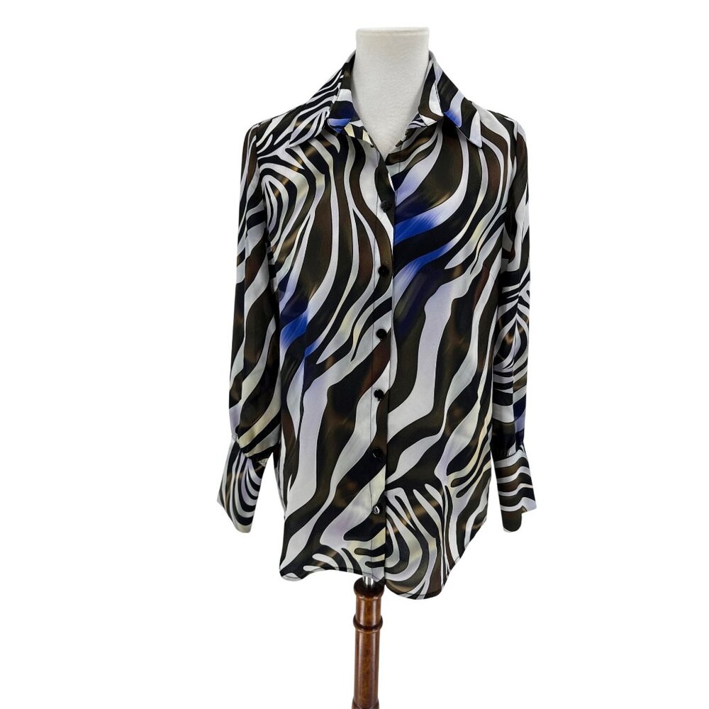 Alison Sheri Womens Zebra Print Long Sleeve Button-Up Blouse S/P